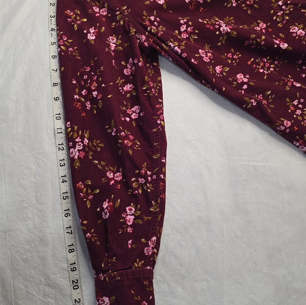 Cabin Creek Floral Corduroy Shirt Burgundy Cotton Button Up Cottagecore M - Picture 12 of 12